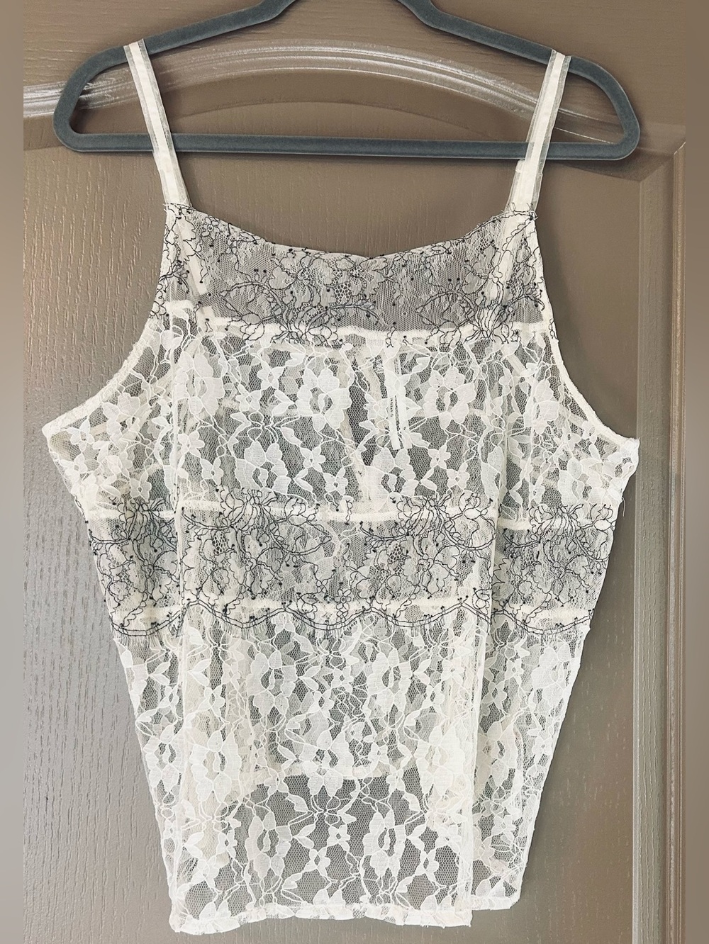 Anthropologie Lace Camisole Top XL Cream Black Sheer Romantic Coquette